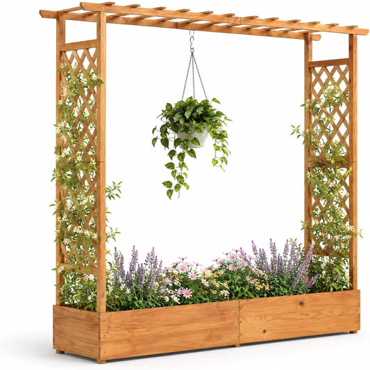 Elevated Garden Bed 🌱 Wooden Planter Box with Drainage 🌼 Outdoor Growing Kit