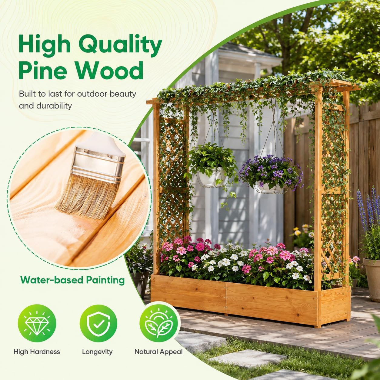 Elevated Garden Bed 🌱 Wooden Planter Box with Drainage 🌼 Outdoor Growing Kit