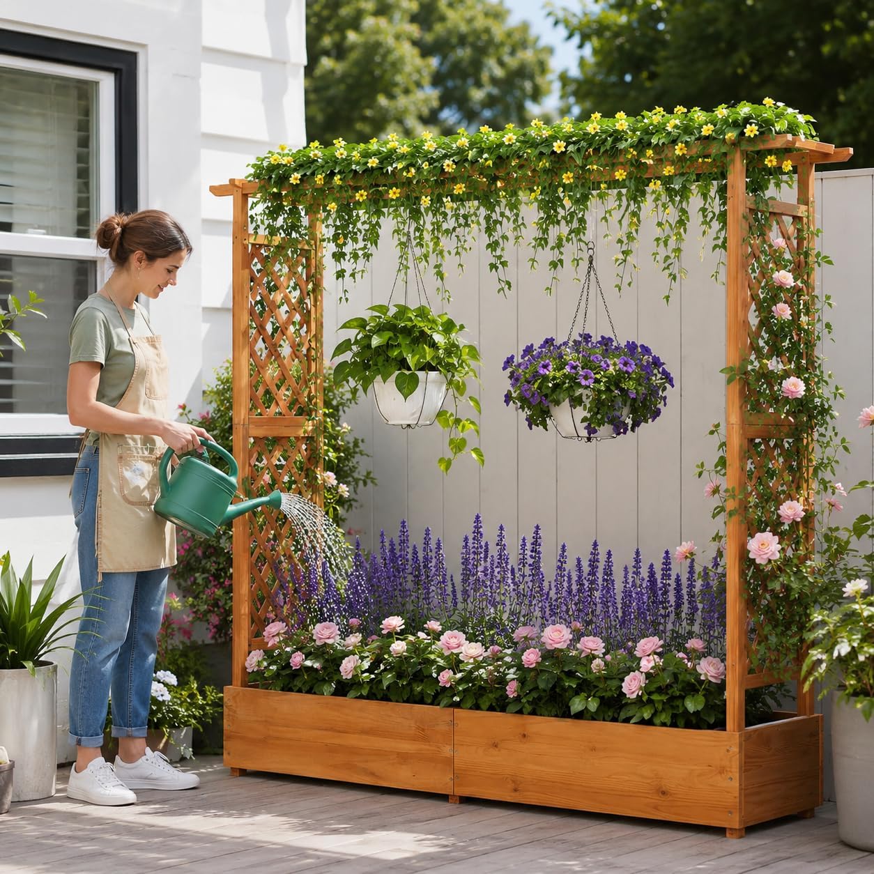 Elevated Garden Bed 🌱 Wooden Planter Box with Drainage 🌼 Outdoor Growing Kit