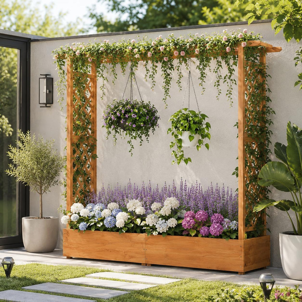 Elevated Garden Bed 🌱 Wooden Planter Box with Drainage 🌼 Outdoor Growing Kit