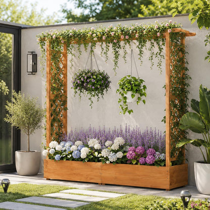 Elevated Garden Bed 🌱 Wooden Planter Box with Drainage 🌼 Outdoor Growing Kit