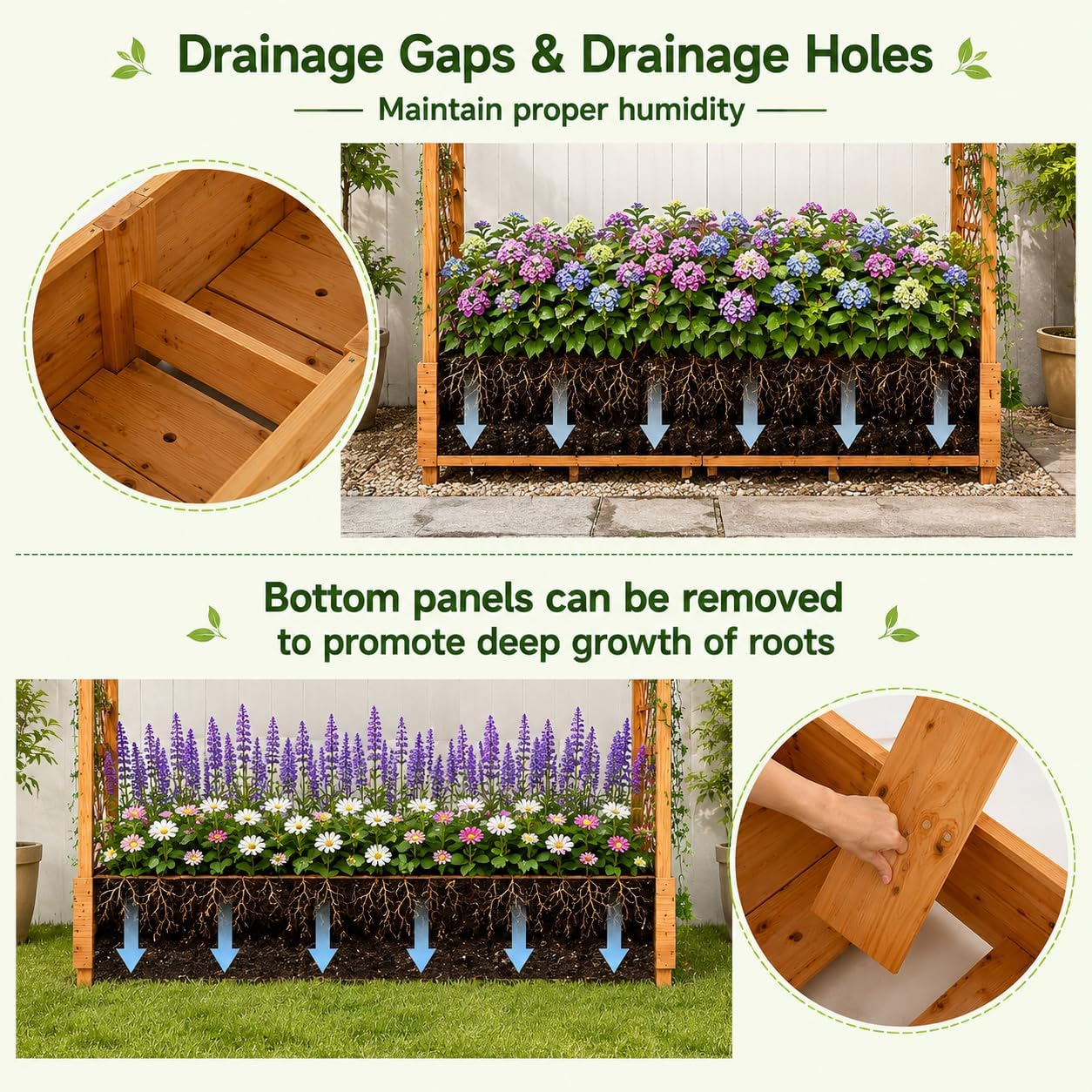Elevated Garden Bed 🌱 Wooden Planter Box with Drainage 🌼 Outdoor Growing Kit